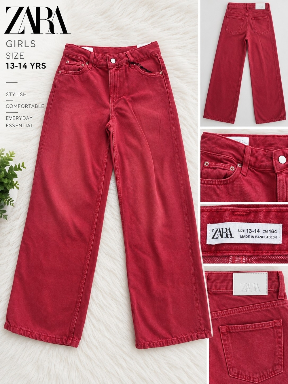 Zara Mid Rise Full Length Wide Leg Jeans Girls Size 13-14 Years